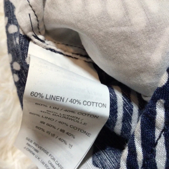 J. Crew Linen Jumpsuit Straight Leg Chevron Geo Zig Zag Blue White 4 Small - Picture 4 of 7